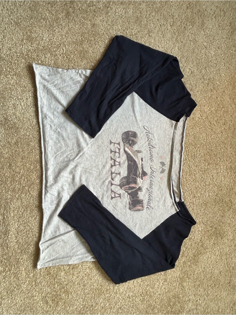 Girls' Gray and Navy Raglan Tee with Vintage Racecar Graphic